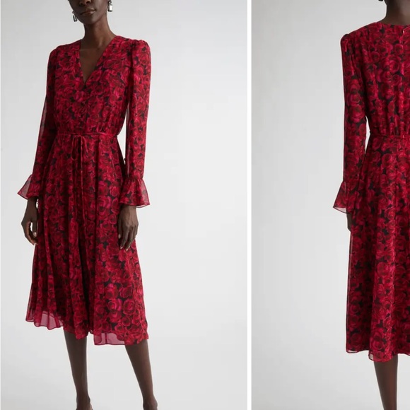 Elegant Carolina Herrera Red Floral Dress